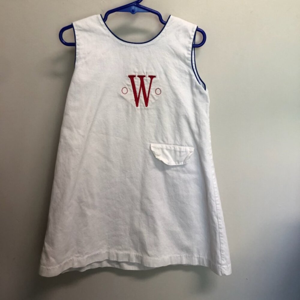 Dondolo Girls White with Red and Blue Trim Sleeveless Shift Dress 5